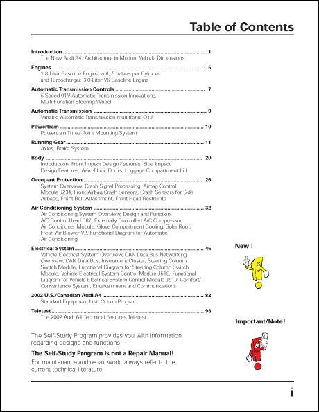 Audi A4 2002 Technical Features Design and Function Technical Service Training Self-Study Program Table of Contents