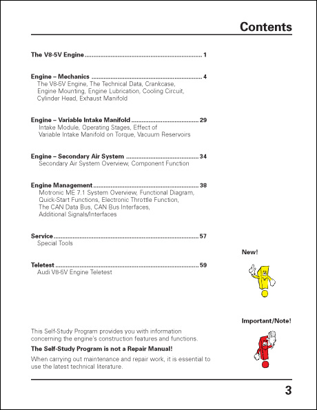 Audi V8-5V Engine Construction Features and Functions Technical Service Training Self-Study Program Table of Contents