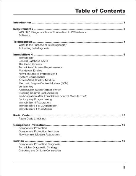 Audi VAS 5051 Online Connection Technical Service Training Self-Study Program Table of Contents