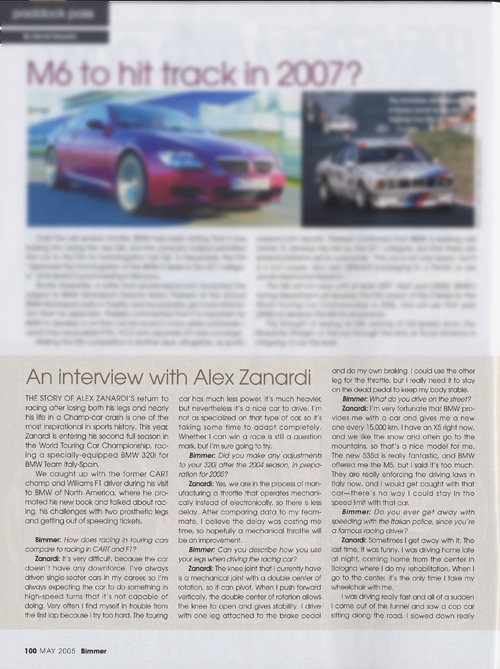 An Interview with Alex Zanardi from Bimmer - May 2005