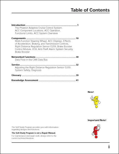 Volkswagen Phaeton Adaptive Cruise Control Design and Function Technical Service Training Self-Study Program Table of Contents