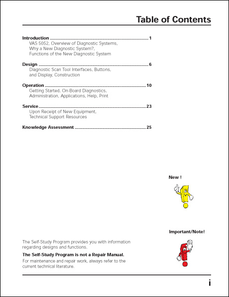 Volkswagen VAS 5052 Design and Function Technical Service Training Self-Study Program Table of Contents